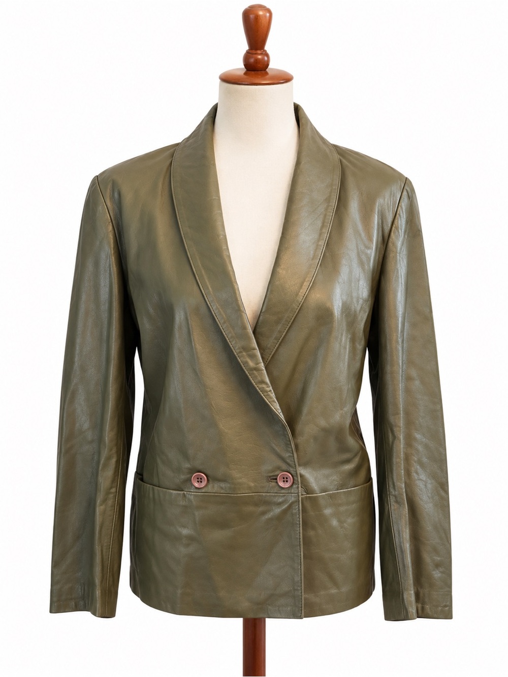 Leather Jacket Vintage Coat Women’s Olive Green Blazer Small Jag